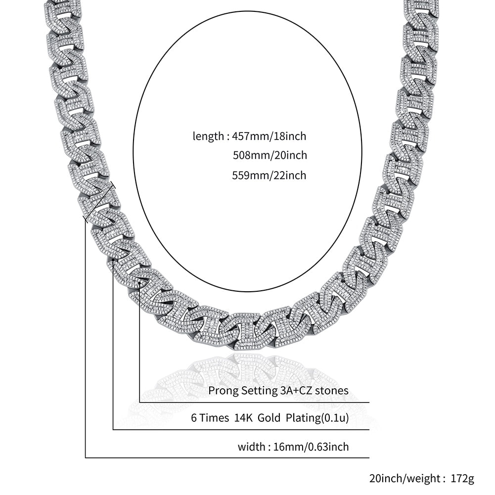 16mm Prong Baguette Curb Chain