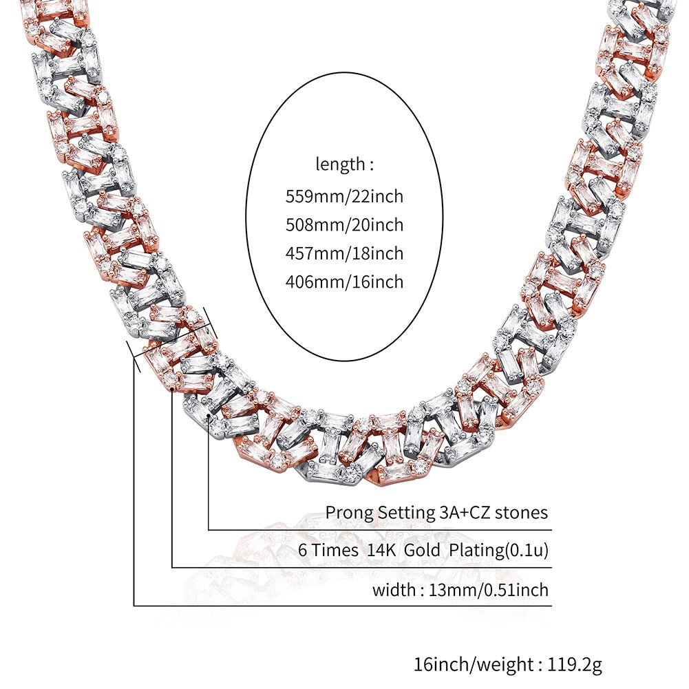 12mm Baguette Chain Link Necklace