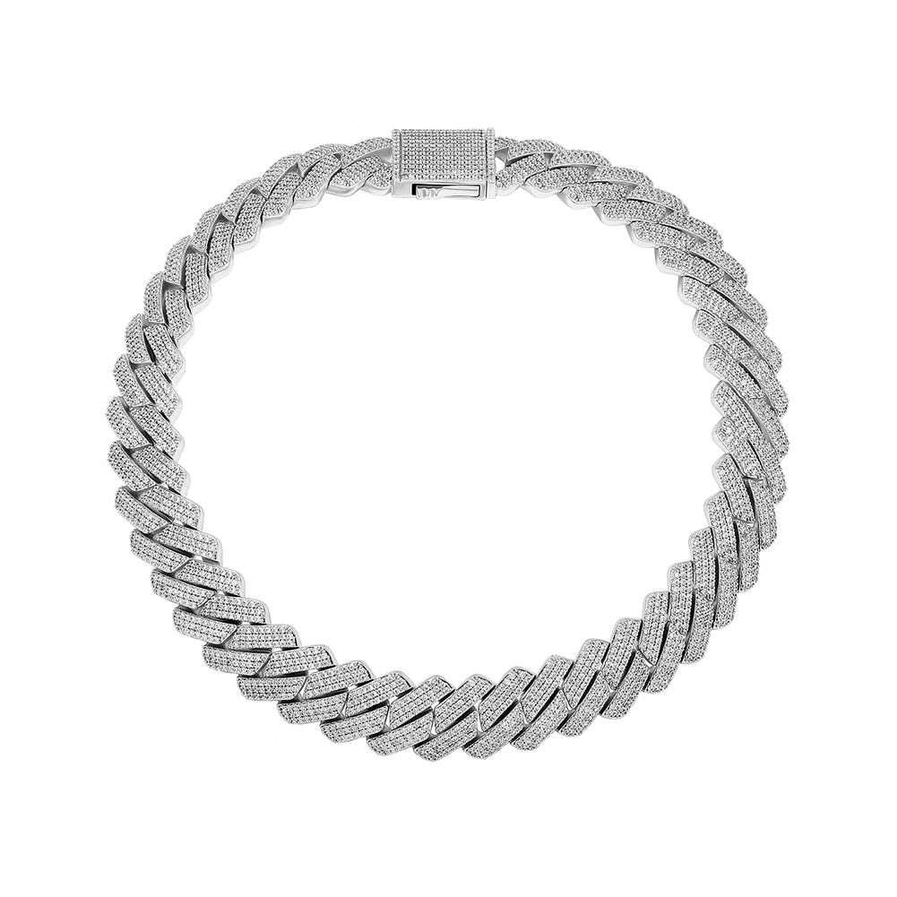 20 MM 3 Row Zirconia Prong Link Necklace