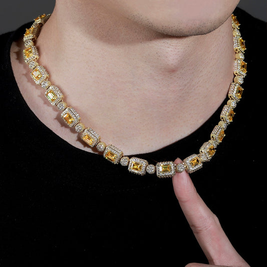 Iced Center Stone Baguette Tennis Necklace