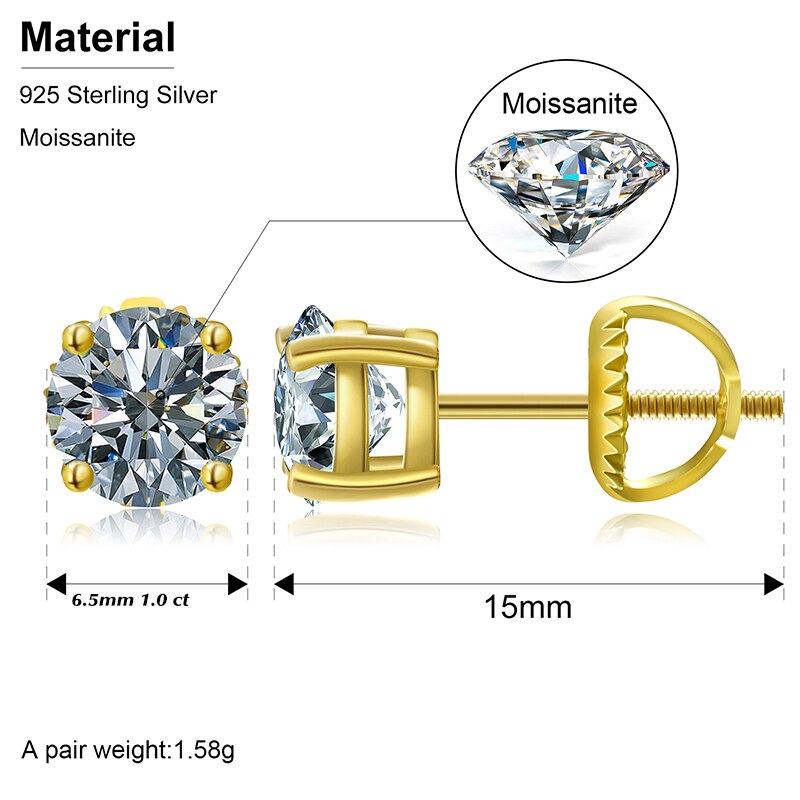 6.5mm 1.0 Carats Sparkling Stud Earring