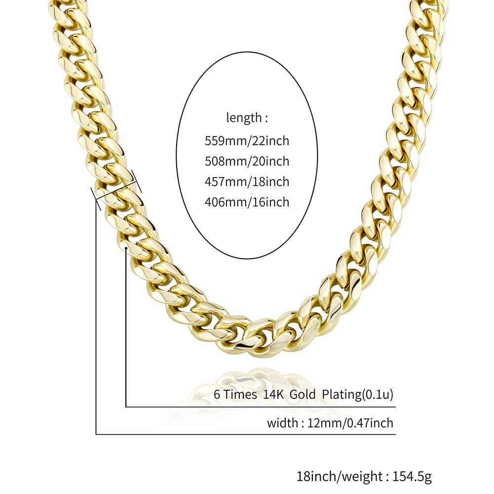 12mm Multicolored Cuban Link Chain 22 inch