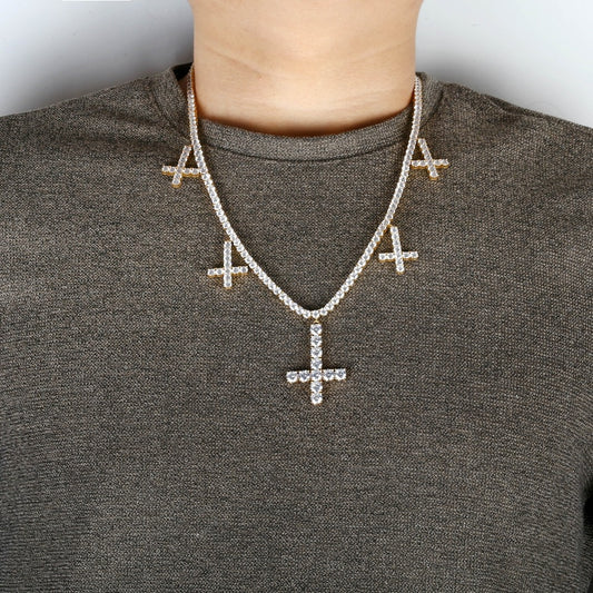 Iced Out Cross Pendant Tennis Chain