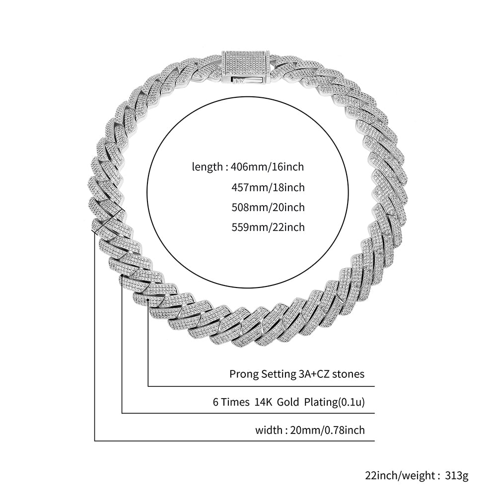 20 MM 3 Row Zirconia Prong Link Necklace