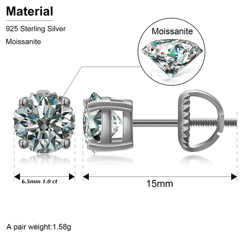 6.5mm 1.0 Carats Sparkling Stud Earring